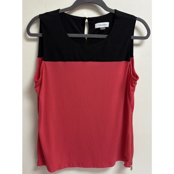 Calvin Klein Women's Sleeveless Blouse with Side Zipper Detail Pink Black Size M - Picture 1 of 6